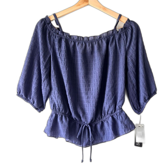 Women’s Top BCX shore off the shoulder 3/4 sleeves navy Denim  color S. - Picture 1 of 11